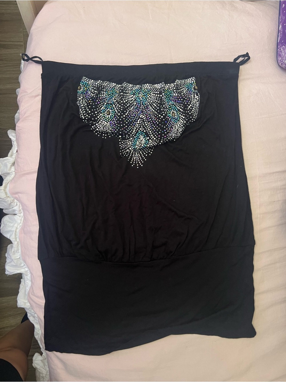 Body Central Black Tube Top with Iridescent and Silver Embellishment